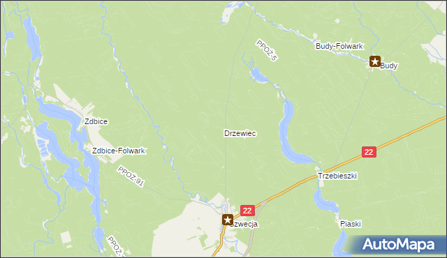 mapa Drzewiec gmina Jastrowie, Drzewiec gmina Jastrowie na mapie Targeo