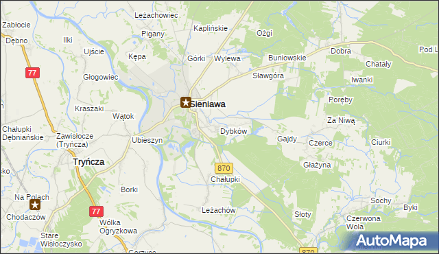 mapa Dybków gmina Sieniawa, Dybków gmina Sieniawa na mapie Targeo