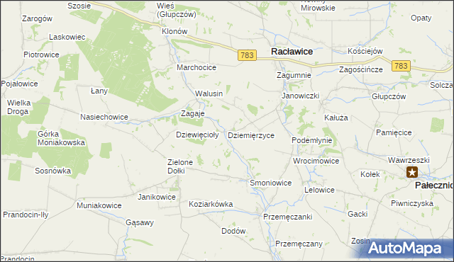 mapa Dziemięrzyce, Dziemięrzyce na mapie Targeo