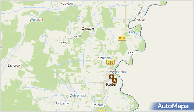 mapa Elżbiecin gmina Kodeń, Elżbiecin gmina Kodeń na mapie Targeo