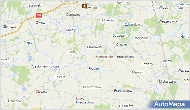 mapa Franciszków gmina Chynów, Franciszków gmina Chynów na mapie Targeo