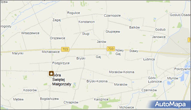 mapa Gaj gmina Góra Świętej Małgorzaty, Gaj gmina Góra Świętej Małgorzaty na mapie Targeo