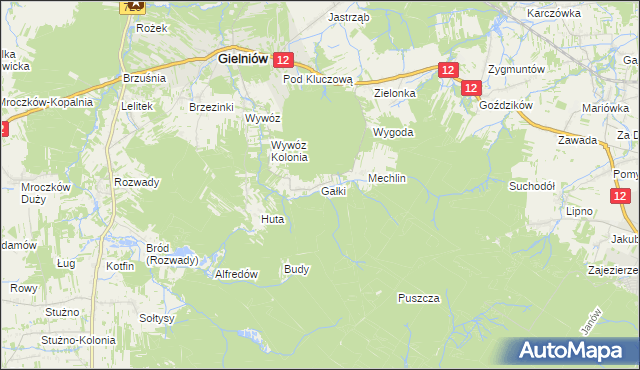 mapa Gałki gmina Gielniów, Gałki gmina Gielniów na mapie Targeo