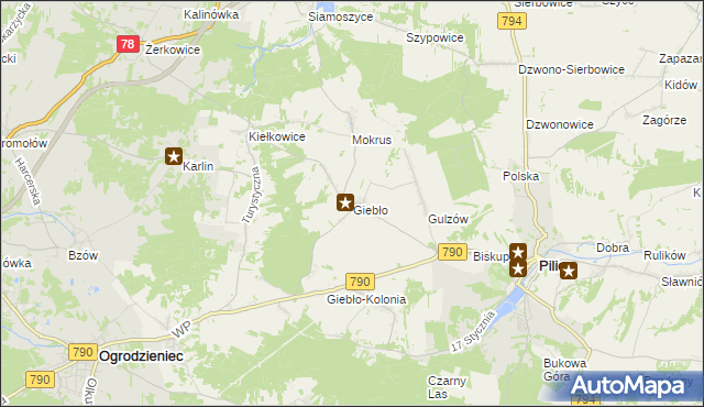 mapa Giebło, Giebło na mapie Targeo