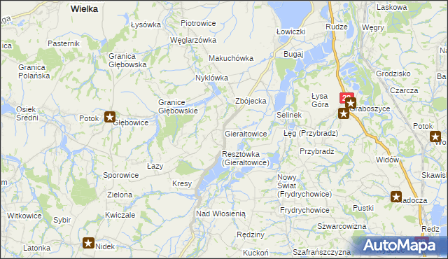 mapa Gierałtowice gmina Wieprz, Gierałtowice gmina Wieprz na mapie Targeo