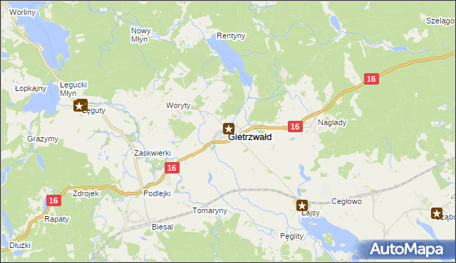 mapa Gietrzwałd, Gietrzwałd na mapie Targeo