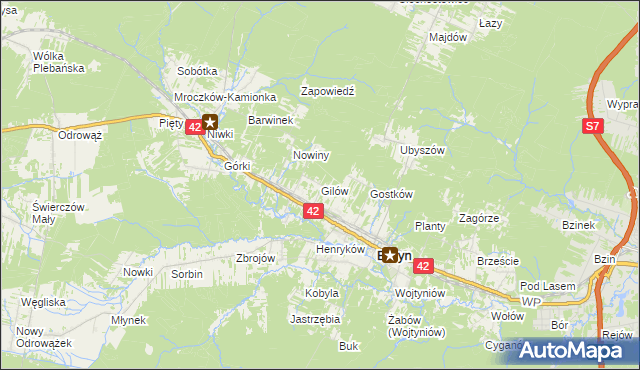 mapa Gilów gmina Bliżyn, Gilów gmina Bliżyn na mapie Targeo