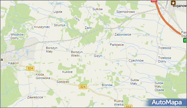 mapa Giżyn gmina Bojanowo, Giżyn gmina Bojanowo na mapie Targeo
