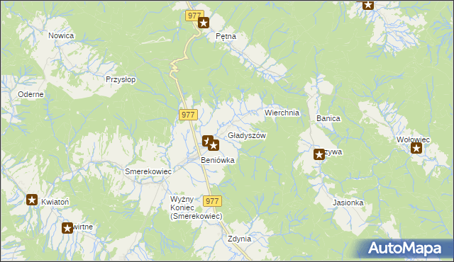 mapa Gładyszów, Gładyszów na mapie Targeo