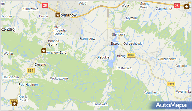 mapa Głębokie gmina Rymanów, Głębokie gmina Rymanów na mapie Targeo
