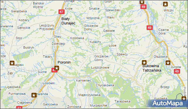 mapa Gliczarów Górny, Gliczarów Górny na mapie Targeo
