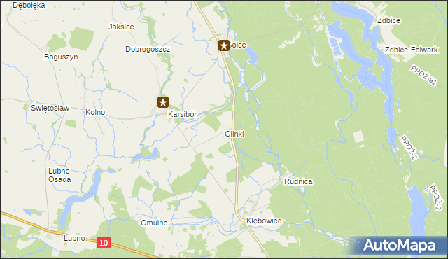 mapa Glinki gmina Wałcz, Glinki gmina Wałcz na mapie Targeo