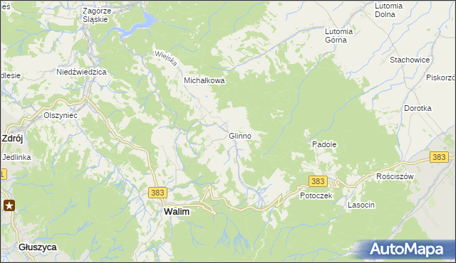 mapa Glinno gmina Walim, Glinno gmina Walim na mapie Targeo