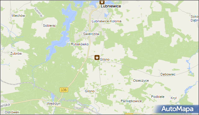 mapa Glisno gmina Lubniewice, Glisno gmina Lubniewice na mapie Targeo