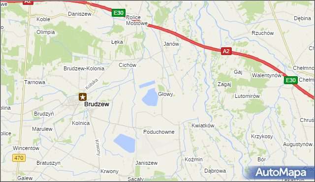 mapa Głowy gmina Brudzew, Głowy gmina Brudzew na mapie Targeo