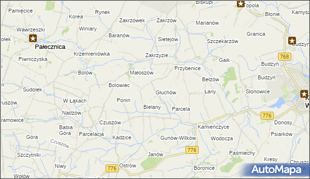 mapa Głuchów gmina Kazimierza Wielka, Głuchów gmina Kazimierza Wielka na mapie Targeo