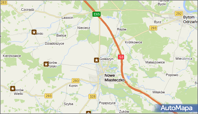 mapa Gołaszyn gmina Nowe Miasteczko, Gołaszyn gmina Nowe Miasteczko na mapie Targeo