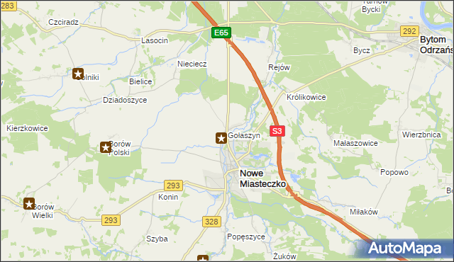 mapa Gołaszyn gmina Nowe Miasteczko, Gołaszyn gmina Nowe Miasteczko na mapie Targeo