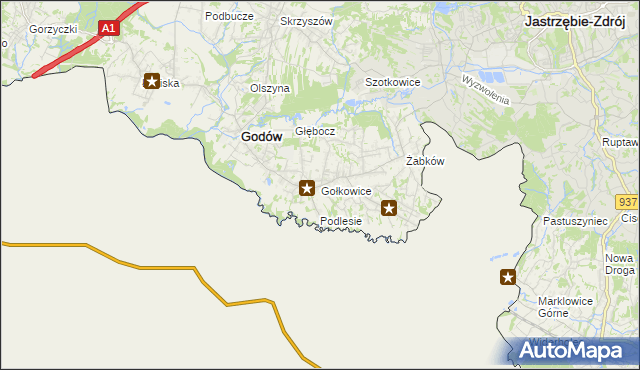mapa Gołkowice gmina Godów, Gołkowice gmina Godów na mapie Targeo
