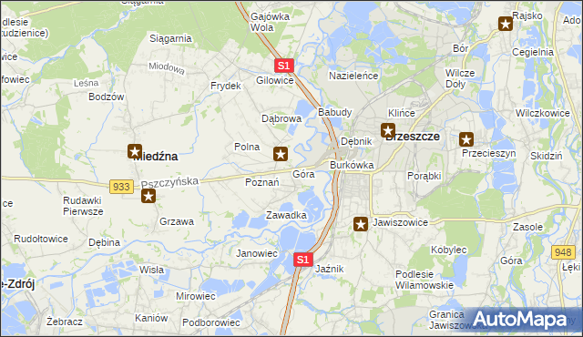 mapa Góra gmina Miedźna, Góra gmina Miedźna na mapie Targeo