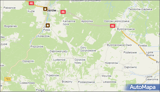 mapa Góry Gorzkowskie, Góry Gorzkowskie na mapie Targeo