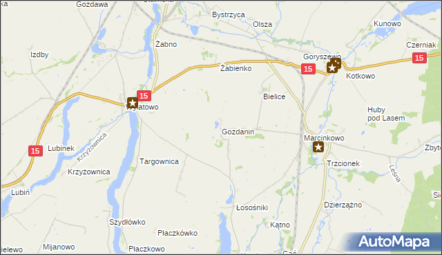 mapa Gozdanin gmina Mogilno, Gozdanin gmina Mogilno na mapie Targeo
