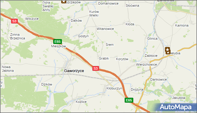 mapa Grabik gmina Gaworzyce, Grabik gmina Gaworzyce na mapie Targeo