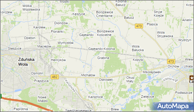 mapa Grabina gmina Łask, Grabina gmina Łask na mapie Targeo