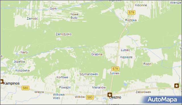 mapa Grabina gmina Leszno, Grabina gmina Leszno na mapie Targeo