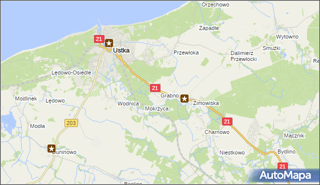 mapa Grabno gmina Ustka, Grabno gmina Ustka na mapie Targeo