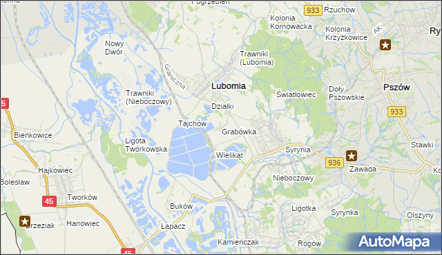mapa Grabówka gmina Lubomia, Grabówka gmina Lubomia na mapie Targeo