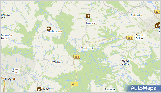 mapa Gradówek gmina Lwówek Śląski, Gradówek gmina Lwówek Śląski na mapie Targeo