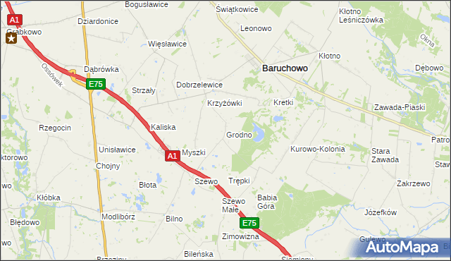 mapa Grodno gmina Baruchowo, Grodno gmina Baruchowo na mapie Targeo