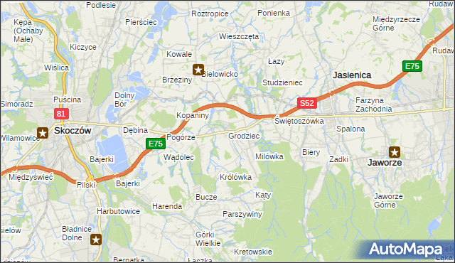 mapa Grodziec gmina Jasienica, Grodziec gmina Jasienica na mapie Targeo