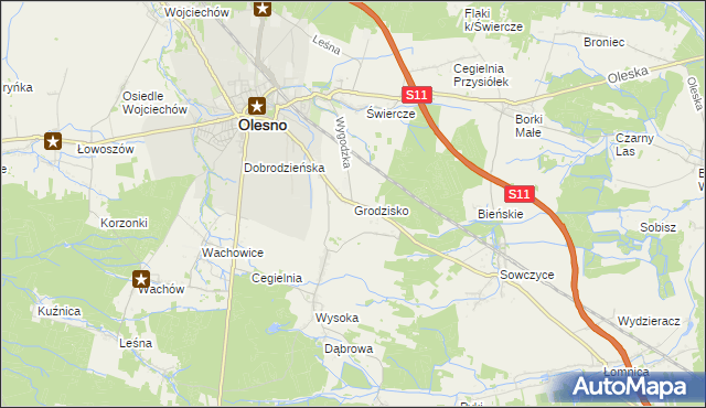 mapa Grodzisko gmina Olesno, Grodzisko gmina Olesno na mapie Targeo