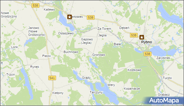 mapa Gronowo gmina Rybno, Gronowo gmina Rybno na mapie Targeo
