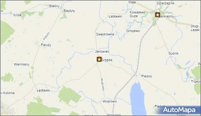 mapa Grzęda gmina Bisztynek, Grzęda gmina Bisztynek na mapie Targeo