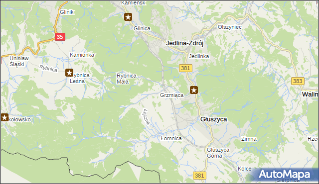 mapa Grzmiąca gmina Głuszyca, Grzmiąca gmina Głuszyca na mapie Targeo