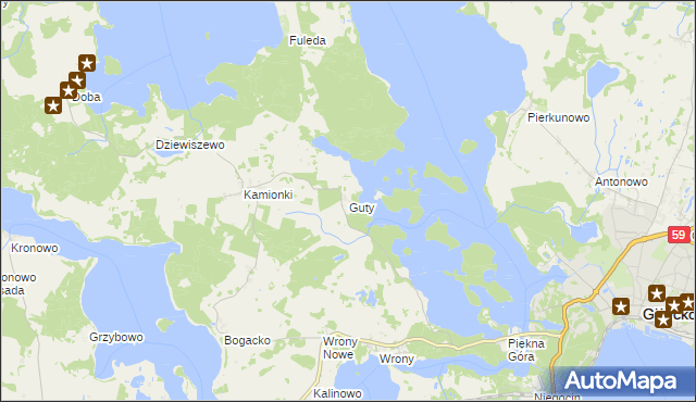 mapa Guty gmina Giżycko, Guty gmina Giżycko na mapie Targeo