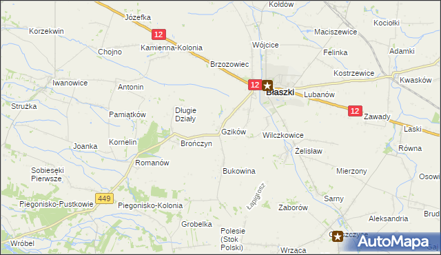 mapa Gzików, Gzików na mapie Targeo