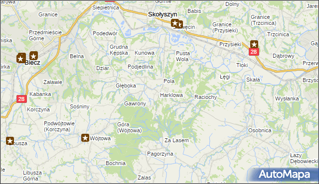 mapa Harklowa gmina Skołyszyn, Harklowa gmina Skołyszyn na mapie Targeo
