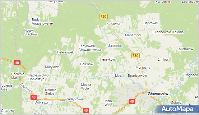 mapa Henryków gmina Głowaczów, Henryków gmina Głowaczów na mapie Targeo