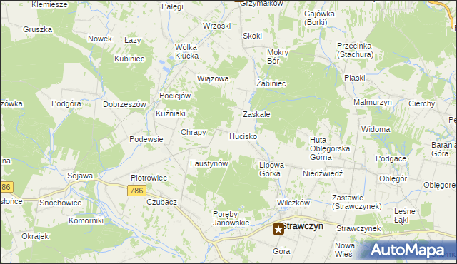 mapa Hucisko gmina Strawczyn, Hucisko gmina Strawczyn na mapie Targeo