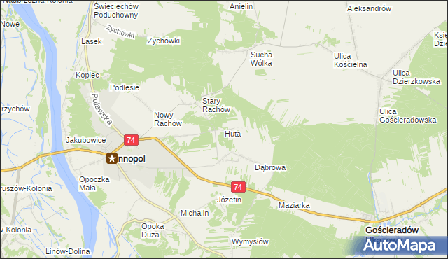 mapa Huta gmina Annopol, Huta gmina Annopol na mapie Targeo