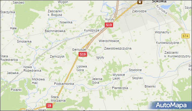 mapa Igryły, Igryły na mapie Targeo