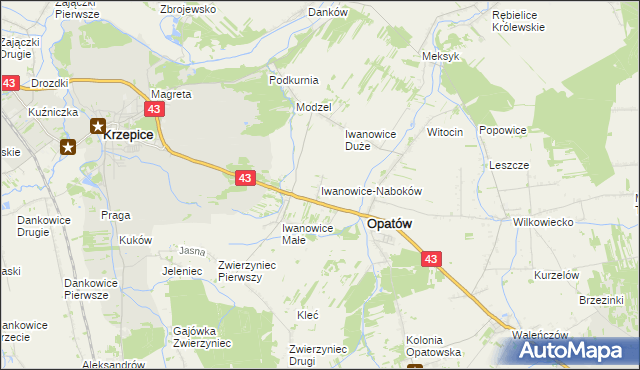 mapa Iwanowice-Naboków, Iwanowice-Naboków na mapie Targeo