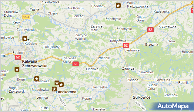mapa Izdebnik gmina Lanckorona, Izdebnik gmina Lanckorona na mapie Targeo