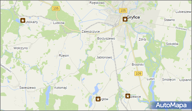 mapa Jabłonowo gmina Gryfice, Jabłonowo gmina Gryfice na mapie Targeo