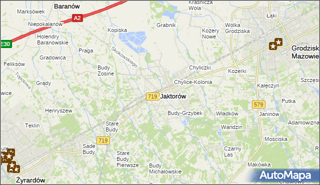 mapa Jaktorów, Jaktorów na mapie Targeo