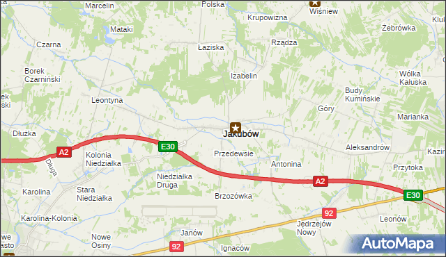 mapa Jakubów powiat miński, Jakubów powiat miński na mapie Targeo